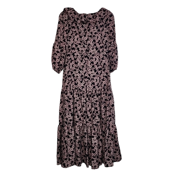 Likely black pink Bella Floral Print Midi Dress Prarie croquet Cottagecore Bridg - Picture 6 of 16